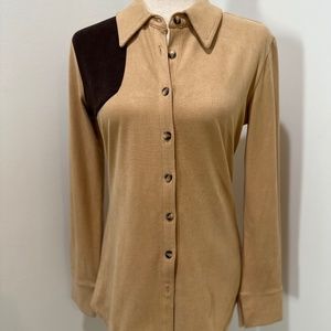 Moda International Tan Faux Suede Button Down Shirt